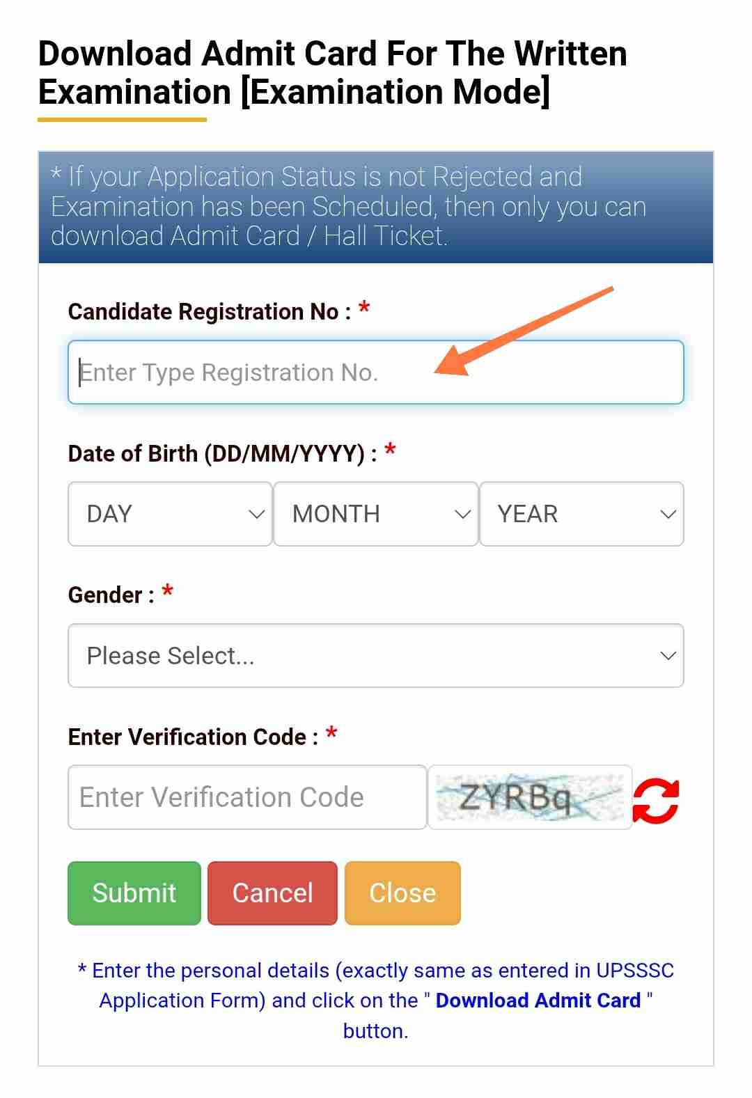 UPSSSC PET Admit Card Login Window